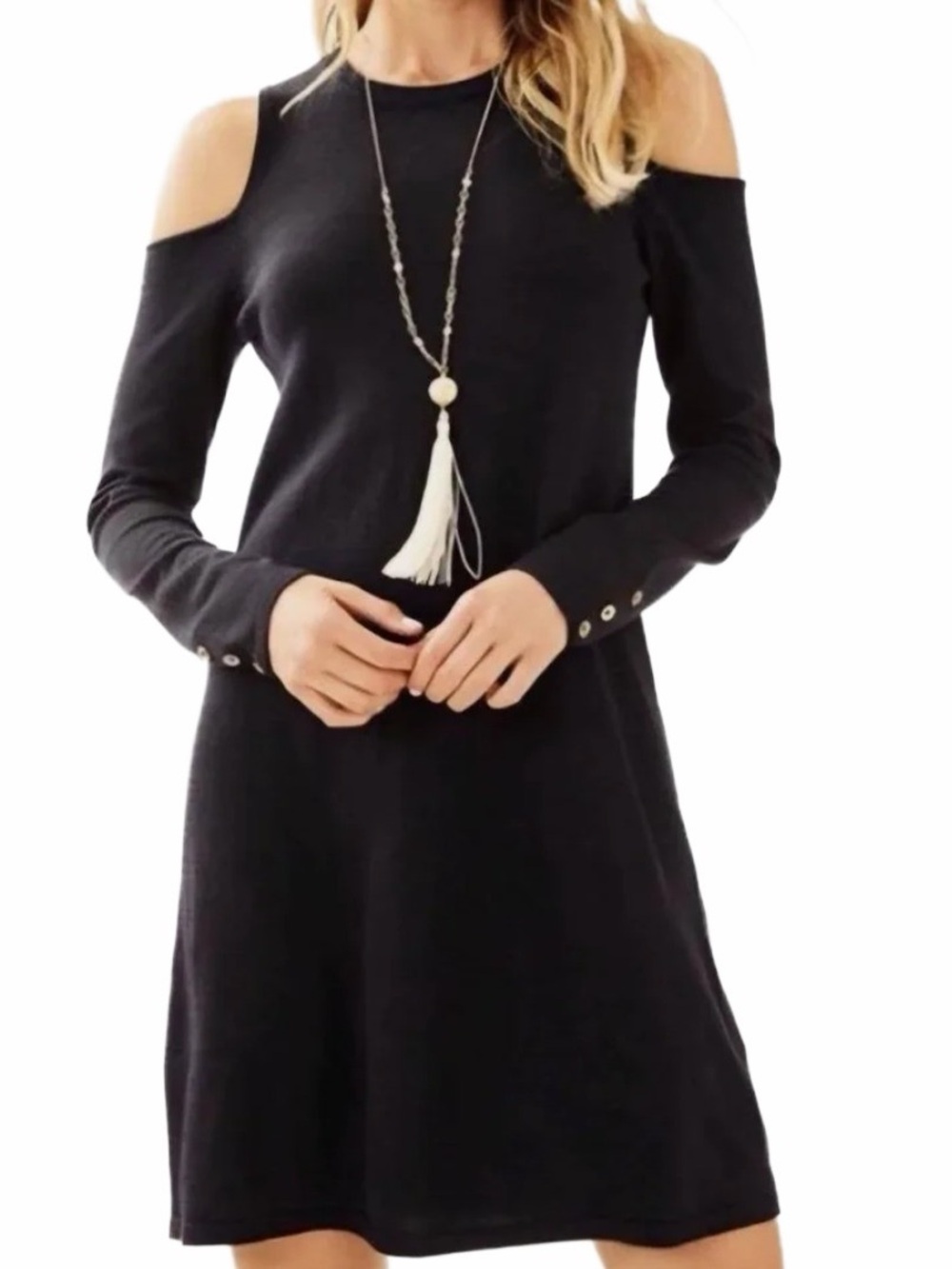 LILLY PULITZER Metallic Faire Sweater Dress Sunny Cold Shoulder Preppy